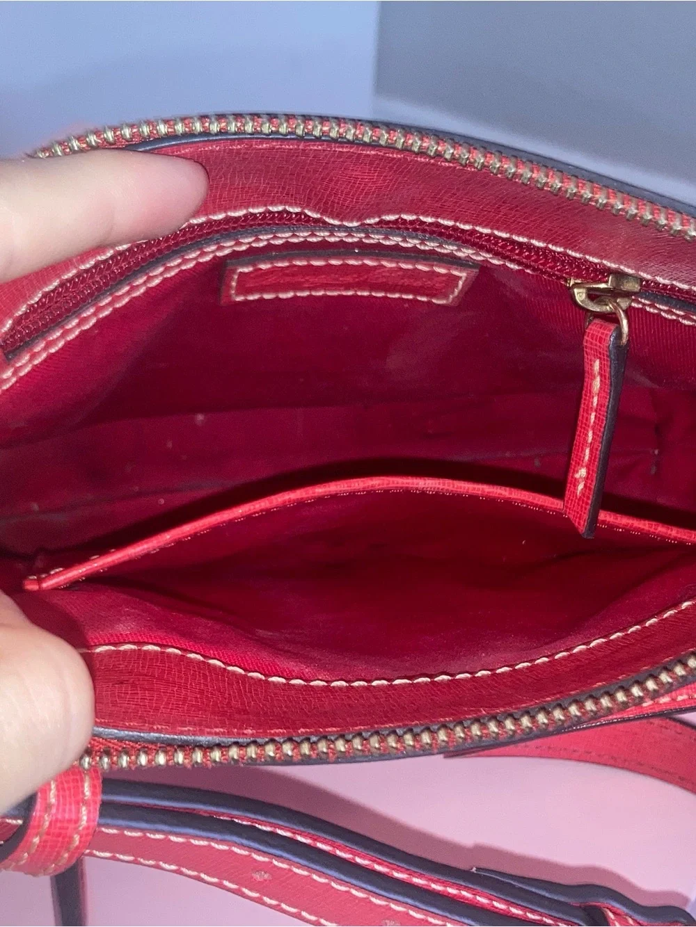 Dooney & Bourke Coral-Red Leather Crossbody with Gold Hardware